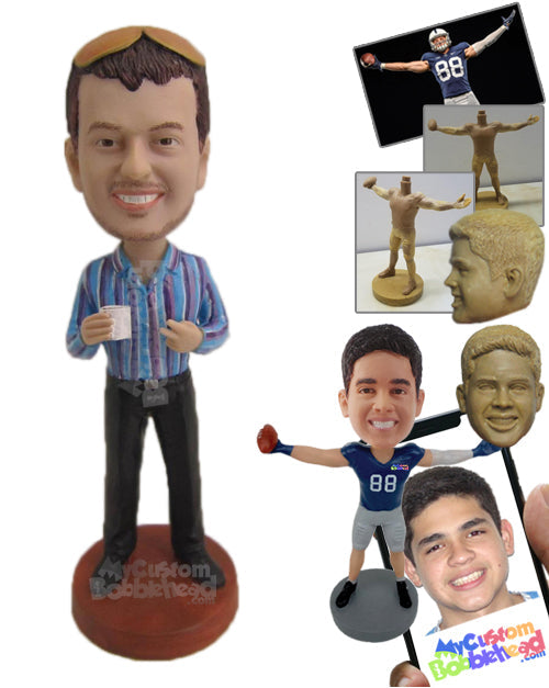 Joyful Boy in Long-Sleeved Shirt and Flat-Front Pants with Casual Shoes Personalized Bobblehead