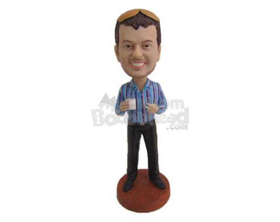 Custom Bobblehead Boy Looks Happy Wearing A Long-Sleeved Shirt And Front-Flat Pants With Casual Shoes - Leisure & Casual Casual Males Personalized Bobblehead & Cake Topper