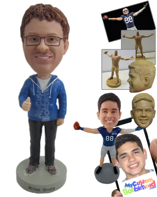 Cool Pal Wearing a Hoodie with Casual Pant and Shoes Personalized Bobblehead