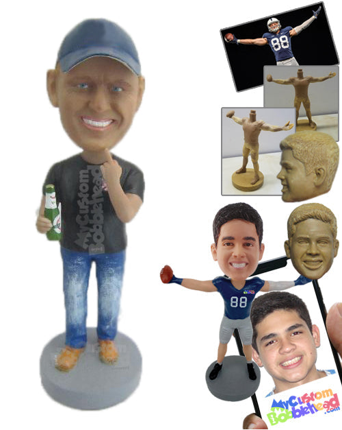 Handsome Dude Giving a Pose Wearing a T-shirt and Jeans with Boots Personalized Bobblehead