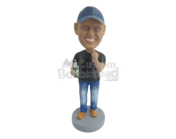 Handsome Dude Giving a Pose Wearing a T-shirt and Jeans with Boots Personalized Bobblehead