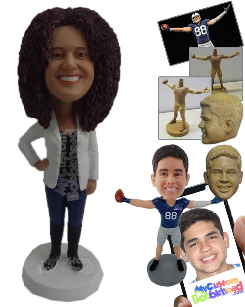 Good Looking Lady Wearing a Jacket Over Her T-Shirt with Jeans and Sneakers Personalized Bobblehead