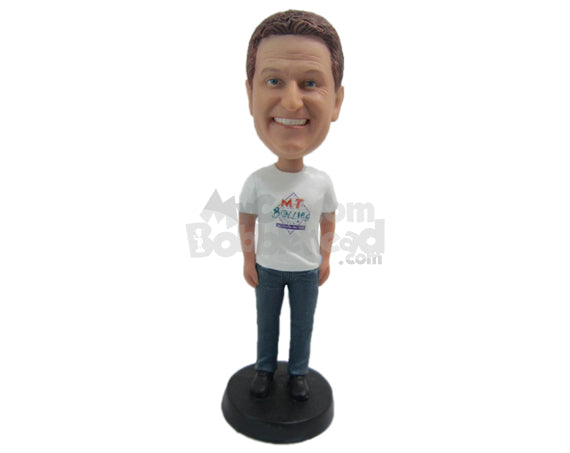 Custom Bobblehead Handsome Boy Having A Good Time Wearing A T-Shirt, Jeans And Casual Footwear - Leisure & Casual Casual Males Personalized Bobblehead & Cake Topper