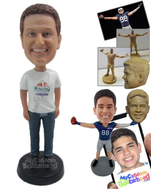 Handsome Boy Having a Good Time Wearing a T-shirt, Jeans and Casual Footwear Personalized Bobblehead