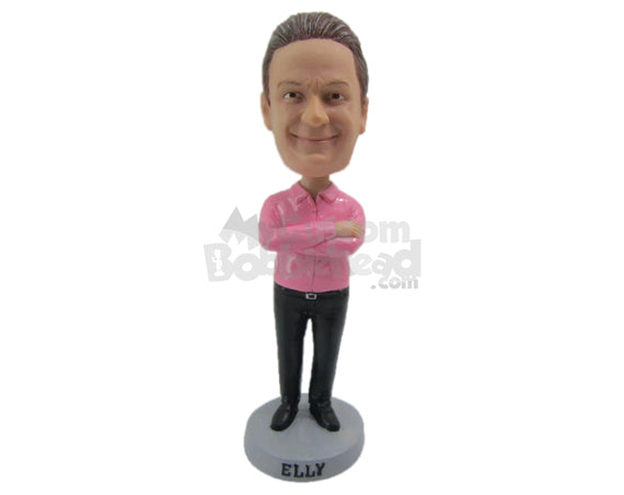 Custom Bobblehead Pal Wearing A Long-Sleeved Shirt And Casual Pants And Shoes - Leisure & Casual Casual Males Personalized Bobblehead & Cake Topper