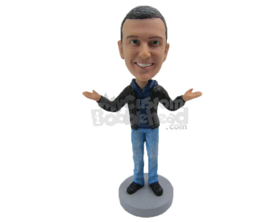 Custom Bobblehead Dude Wearing A Jacket And Jeans With Trendy Sneakers - Leisure & Casual Casual Males Personalized Bobblehead & Cake Topper