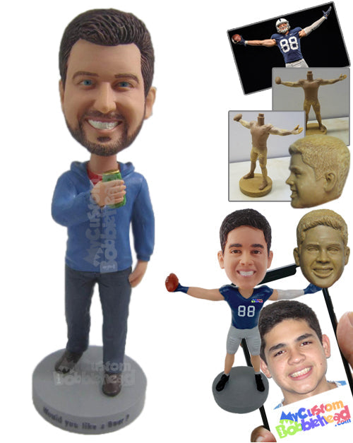 Handsome Dude Wearing a Sweatshirt and Jeans with Casual Shoes On Personalized Bobblehead