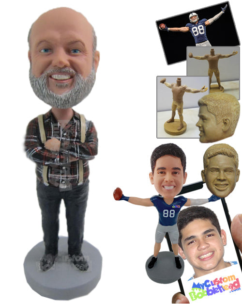 Smart Male Wearing a Long-Sleeved Shirt, Jeans, and Trendy Shoes Personalized Bobblehead