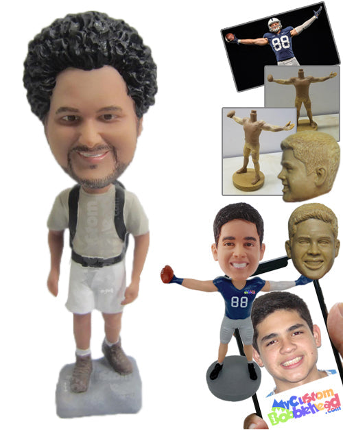 Young Man in T-Shirt and Shorts on a Trip Personalized Bobblehead