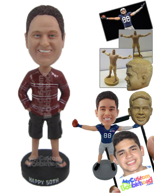 Dude Wearing a Long-Sleeved T-Shirt, Boxers, and Trendy Slippers Personalized Bobblehead