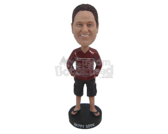 Dude Wearing a Long-Sleeved T-Shirt, Boxers, and Trendy Slippers Personalized Bobblehead