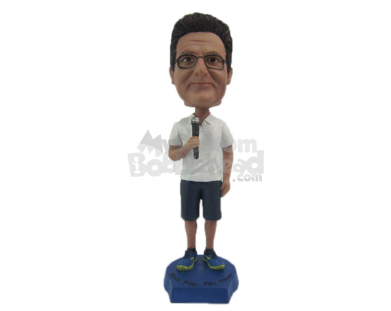 Custom Bobblehead Young Male Wearing A T-Shirt, Shorts With Sneakers And Having Good Time - Leisure & Casual Casual Males Personalized Bobblehead & Cake Topper