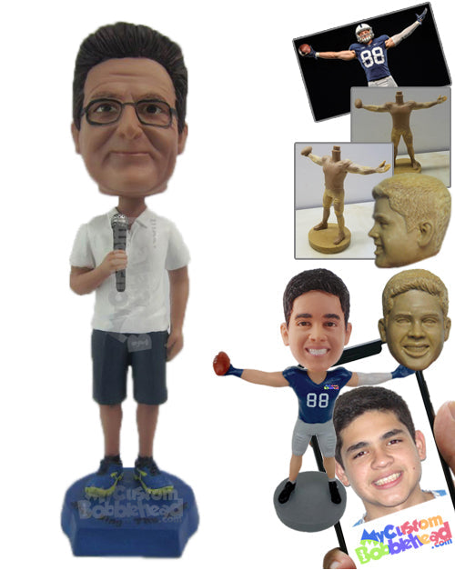 Young Man in T-Shirt, Shorts, and Sneakers Personalized Bobblehead