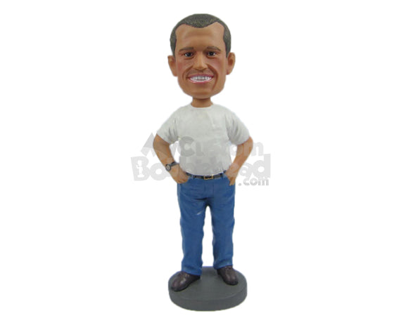 Custom Bobblehead Passionate Man With T-Shirt And Jeans Wearing Casual Shoes - Leisure & Casual Casual Males Personalized Bobblehead & Cake Topper