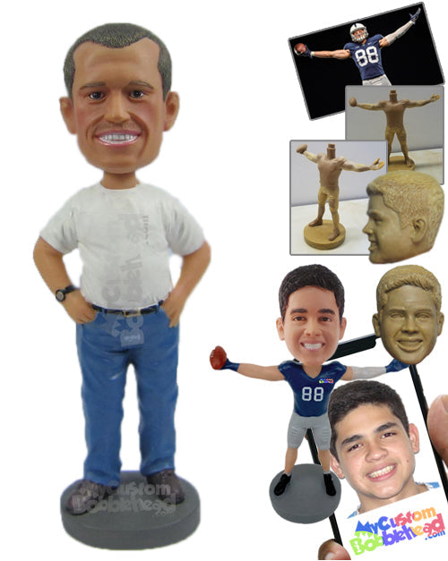 Passionate Man with T-Shirt and Jeans Wearing Casual Shoes Personalized Bobblehead