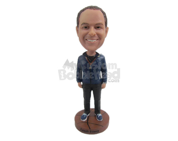 Custom Bobblehead Casual Handsome Boy Wearing A Jacket And Jeans With Fashionable Sneakers - Leisure & Casual Casual Males Personalized Bobblehead & Cake Topper