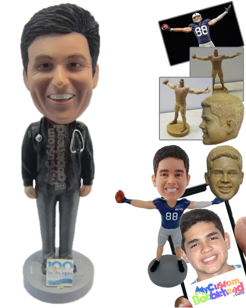 Doctor Wearing a Jacket and Casual Front-Flap Pant Personalized Bobblehead