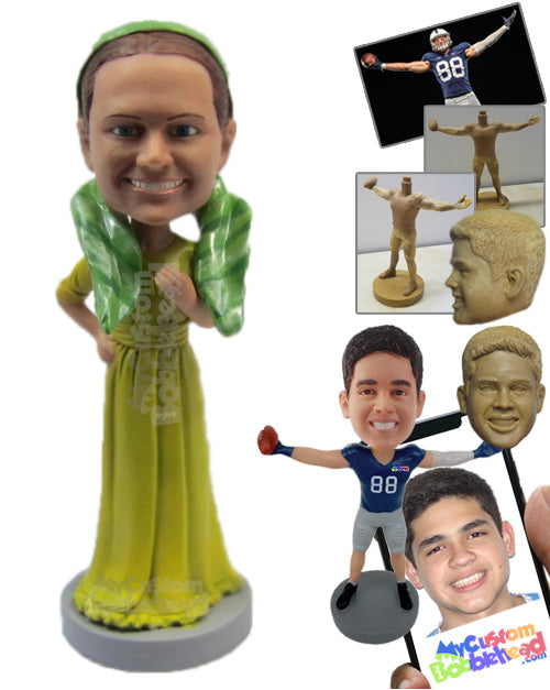 Beautiful Lady Wearing a Fashionable Gown Ready for a Ceremony Personalized Bobblehead