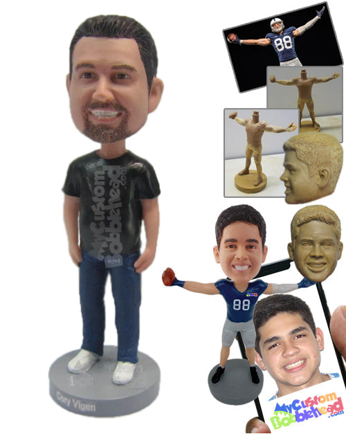 Dude Wearing a T-Shirt and Jeans with Cool Sneakers On Personalized Bobblehead