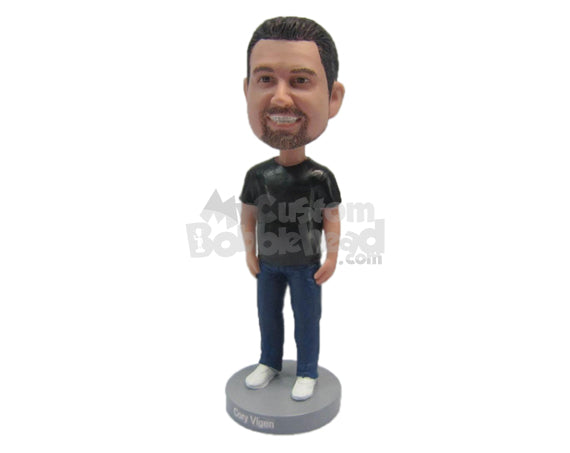 Dude Wearing a T-Shirt and Jeans with Cool Sneakers On Personalized Bobblehead