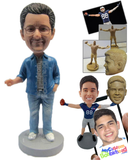 Guy Wearing a Trendy Jacket, Jeans and Super Cool Sneakers Personalized Bobblehead