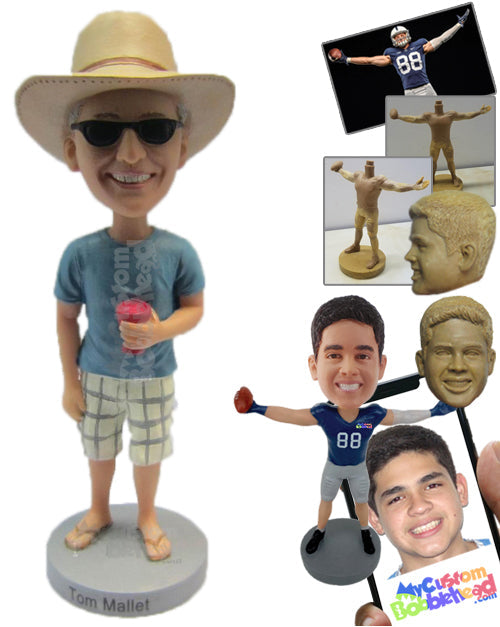 Male Wearing a T-Shirt and Shorts with Sandals Personalized Bobblehead