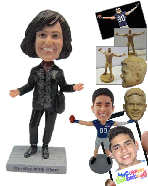 Beautiful Female Wearing a Jacket and Front-Flap Pants with Trendy Shoes, Ready for the Office Personalized Bobblehead