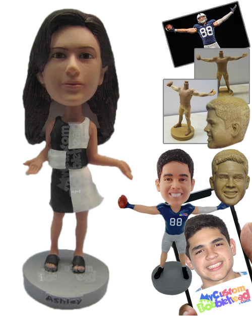 Beautiful Gal Wearing a Top and Short Skirt with Slippers, Looking Fit Personalized Bobblehead