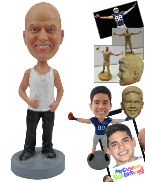 Stylish Man in Sleeveless T-Shirt with Locket Personalized Bobblehead