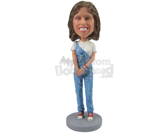 Custom Bobblehead Cute Beautiful Girl In A Stylish Pose With Hands Clenched In Front And A Wrist Band - Leisure & Casual Casual Females Personalized Bobblehead & Cake Topper