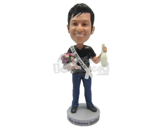 Custom Bobblehead Dude Wearing A Trendy T-Shirt And Cool Jeans With Boots - Leisure & Casual Casual Males Personalized Bobblehead & Cake Topper