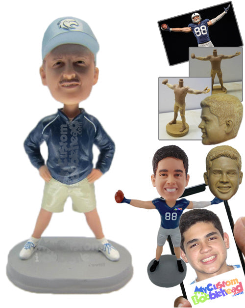 Sports Coach Ready for Practice Wearing Sport Jacket and Shorts Personalized Bobblehead