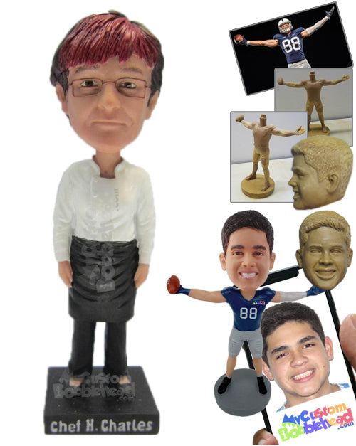 Chef Wearing Chef Outfit, Casual Pants, and Shoes Personalized Bobblehead