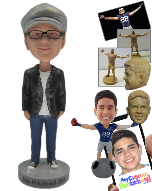 Boy in Jacket, Jeans, and Sneakers Personalized Bobblehead