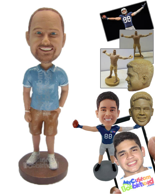 Dude Wearing a T-Shirt and Shorts with Sneakers Personalized Bobblehead