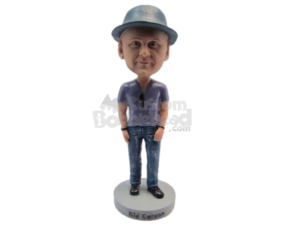 Custom Bobblehead Dude Wearing A T-Shirt And Jeans With Boots - Leisure & Casual Casual Males Personalized Bobblehead & Cake Topper