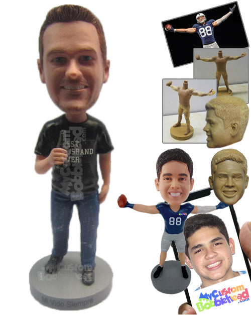 Boy in Trendy Shirt, Jeans, and Shoes Personalized Bobblehead