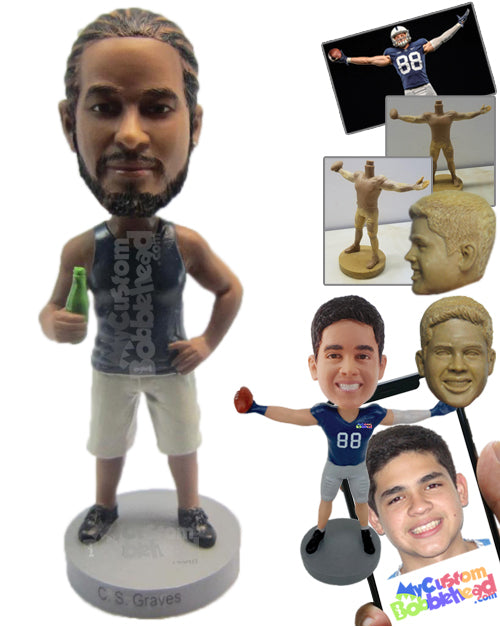 Dude Wearing a Vest and Short Pants with Sneakers Personalized Bobblehead