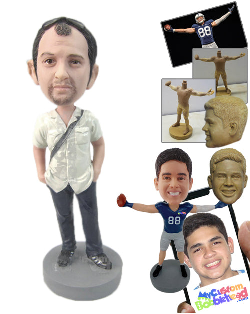 Trendy Gentleman in Short-Sleeved Shirt and Casual Pants Personalized Bobblehead