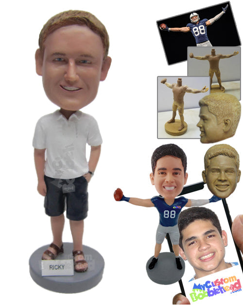 Dude Wearing a T-Shirt and Short Pants with Slippers Personalized Bobblehead