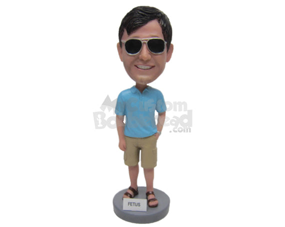 Custom Bobblehead Guy Wearing A T-Shirt And Short Pant With Sleepers - Leisure & Casual Casual Males Personalized Bobblehead & Cake Topper