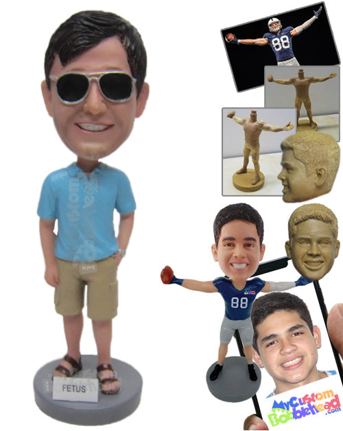 Guy Wearing a T-shirt and Short Pant with Sleepers Personalized Bobblehead