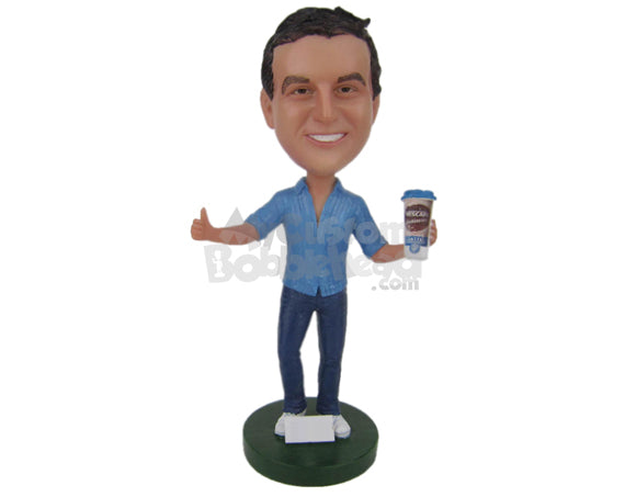 Custom Bobblehead Boy Wearing A Short-Sleeved T-Shirt And Jeans With Sneakers - Leisure & Casual Casual Males Personalized Bobblehead & Cake Topper