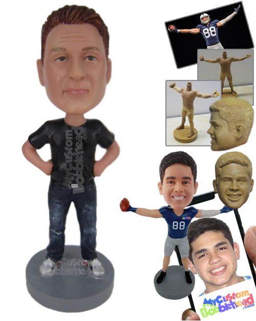 Dude Wearing a T-Shirt and Jeans with Sneakers Personalized Bobblehead