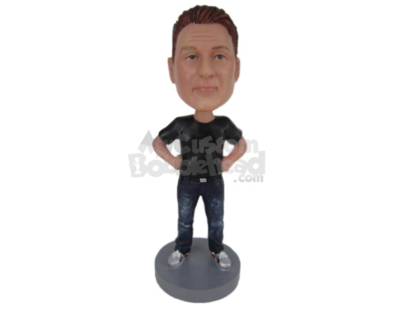 Dude Wearing a T-Shirt and Jeans with Sneakers Personalized Bobblehead