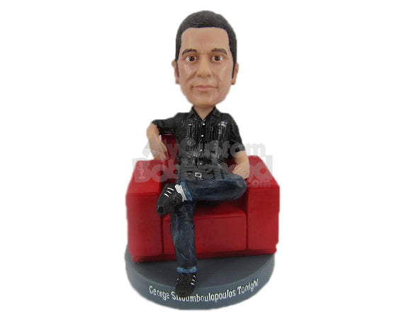 Custom Bobblehead Tall Male Wearing A Shirt And Jeans With Sneakers - Leisure & Casual Casual Males Personalized Bobblehead & Cake Topper