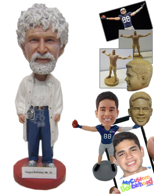 Doctor Ready for Action in Jeans and Cool Sneakers Personalized Bobblehead