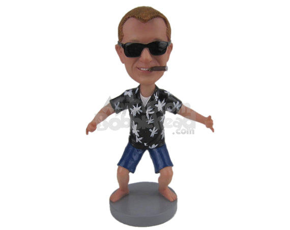 Custom Bobblehead Dude Enjoying The Moment Wearing A Short-Sleeved Shirt With Shorts - Leisure & Casual Casual Males Personalized Bobblehead & Cake Topper