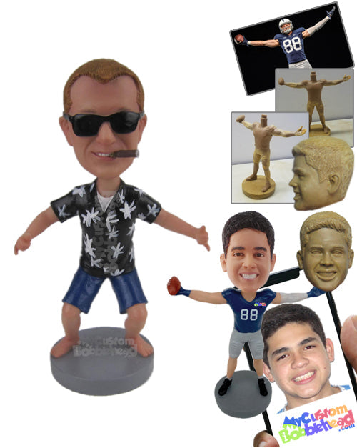 Dude Enjoying the Moment Wearing a Short-Sleeved Shirt with Shorts Personalized Bobblehead