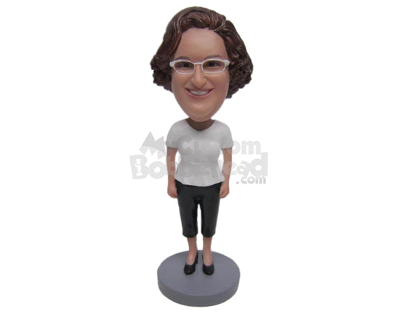 Custom Bobblehead Woman Wearing A T-Shirt, Shorts And Heels On - Leisure & Casual Casual Females Personalized Bobblehead & Cake Topper